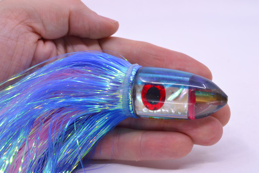 Bomboy Lures White Abalone Blue/Purple Back Baby Bomb 9" 4oz Flashabou Blue/Pink