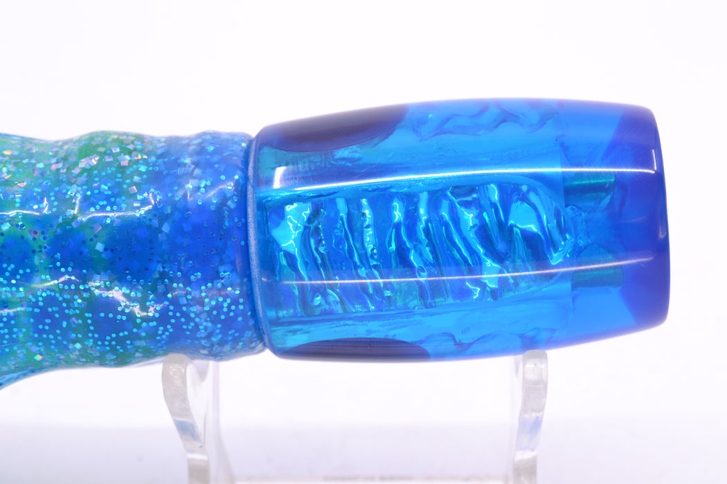Coggin Lures Blue Dichro 4-Hole Kilauea Tado Invert 9" 5.5oz Skirted Blue Dots