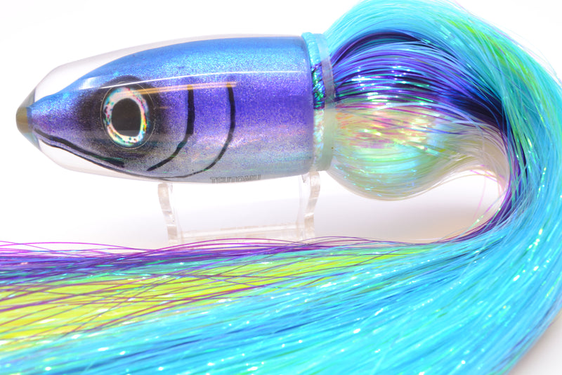 Tsutomu Lures Blue-Purple-Silver Fish Head Benchmark Bullet 12" 8oz EZ Flash