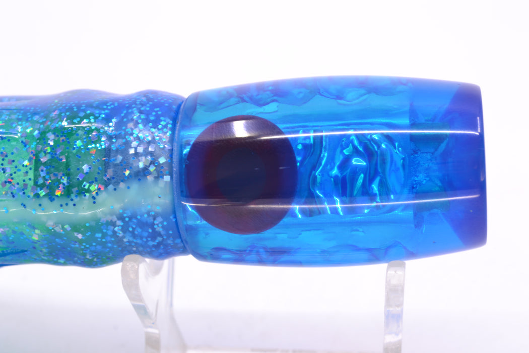 Coggin Lures Blue Dichro 4-Hole Kilauea Tado Invert 9" 5.5oz Skirted Blue Dots