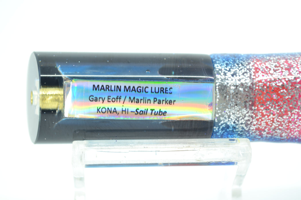 Marlin Magic Lures Blue MOP Black Back Red Eyes Sail Tube 7" 3.3oz Skirted