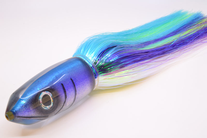 Tsutomu Lures Blue-Purple-Silver Fish Head Benchmark Bullet 12" 8oz EZ Flash