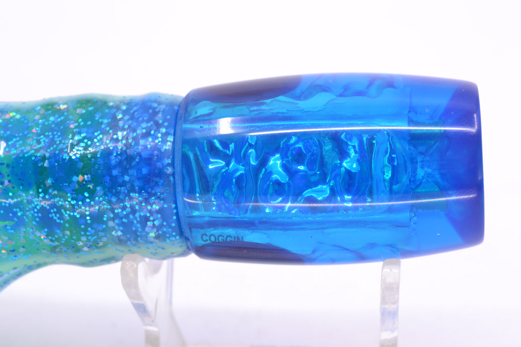 Coggin Lures Blue Dichro 4-Hole Kilauea Tado Invert 9" 5.5oz Skirted Blue Dots