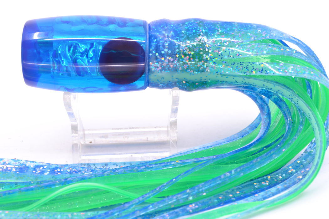 Coggin Lures Blue Dichro 4-Hole Kilauea Tado Invert 9" 5.5oz Skirted Blue Dots