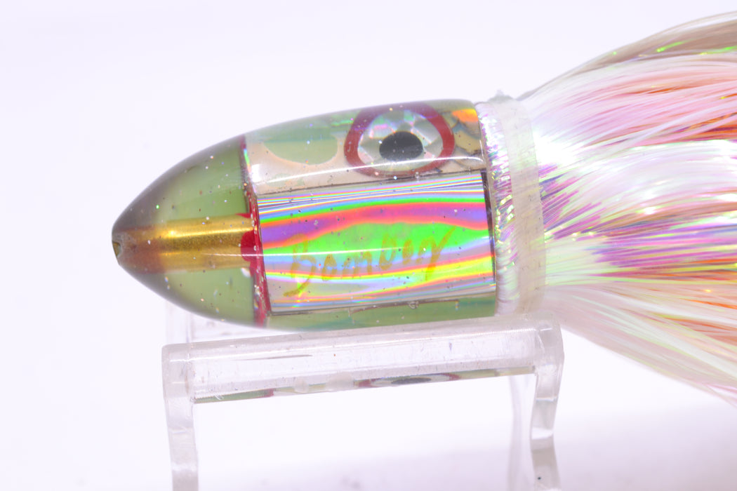 Bomboy Lures White Abalone Green/Purple Back Baby Bomb 9" 2.8oz Flashabou Olive-White