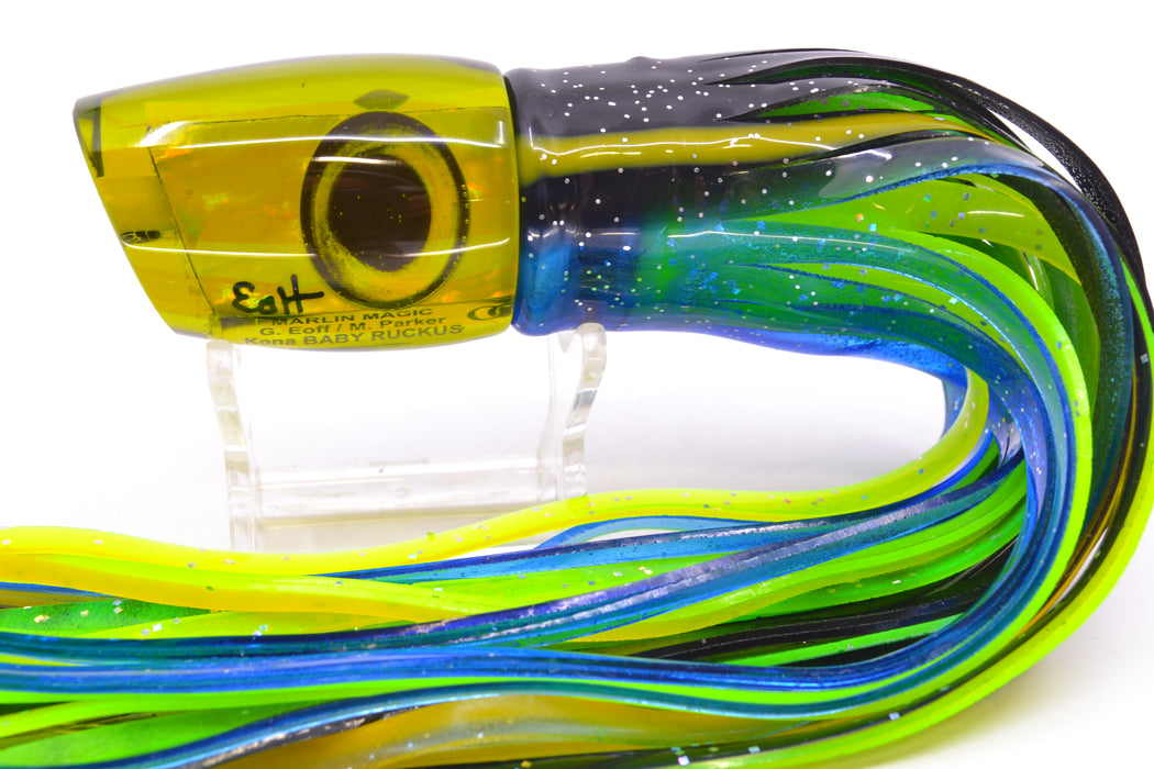 Marlin Magic Lures Green/Gold Awabi Taxi Eyes Baby Ruckus 10" 6.5oz Skirted