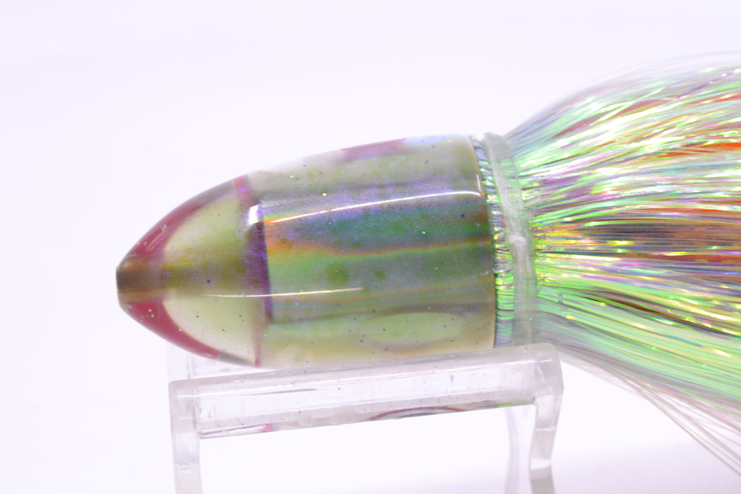 Bomboy Lures White Abalone Green/Purple Back Baby Bomb 9" 2.8oz Flashabou Olive-White