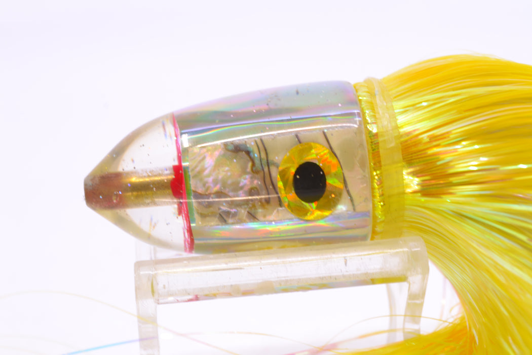 Bomboy Lures White Abalone Baby Bomb 9" 4oz Flashabou Yellow/Ice Blue