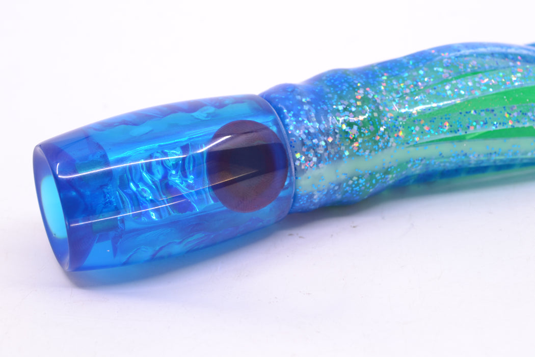 Coggin Lures Blue Dichro 4-Hole Kilauea Tado Invert 9" 5.5oz Skirted Blue Dots