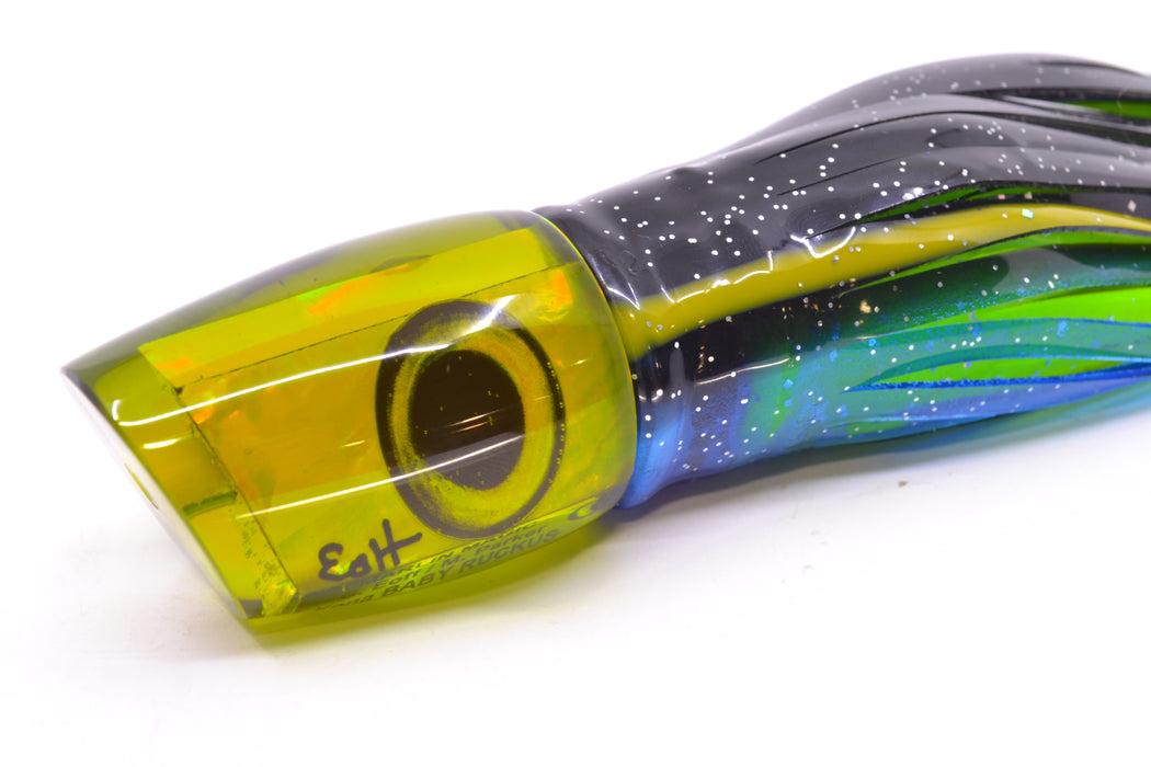 Marlin Magic Lures Green/Gold Awabi Taxi Eyes Baby Ruckus 10" 6.5oz Skirted