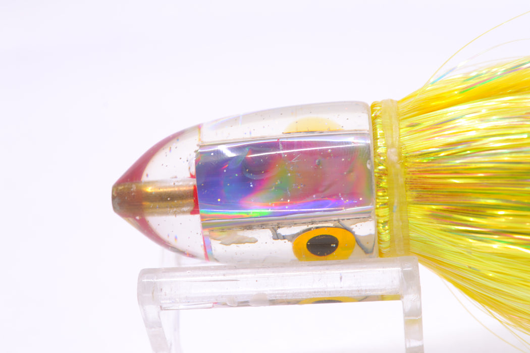 Bomboy Lures White Abalone Baby Bomb 9" 4oz Flashabou Yellow/Ice Blue