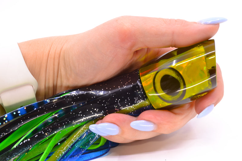 Marlin Magic Lures Green/Gold Awabi Taxi Eyes Baby Ruckus 10" 6.5oz Skirted