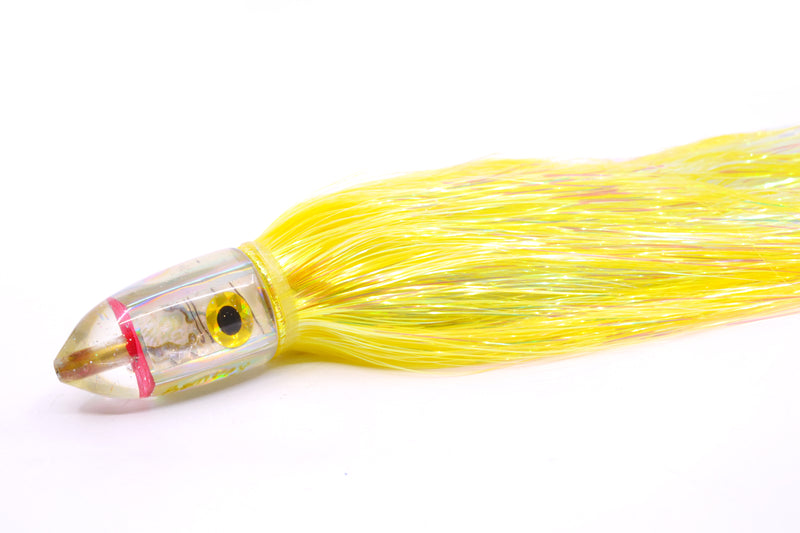 Bomboy Lures White Abalone Baby Bomb 9" 4oz Flashabou Yellow/Ice Blue