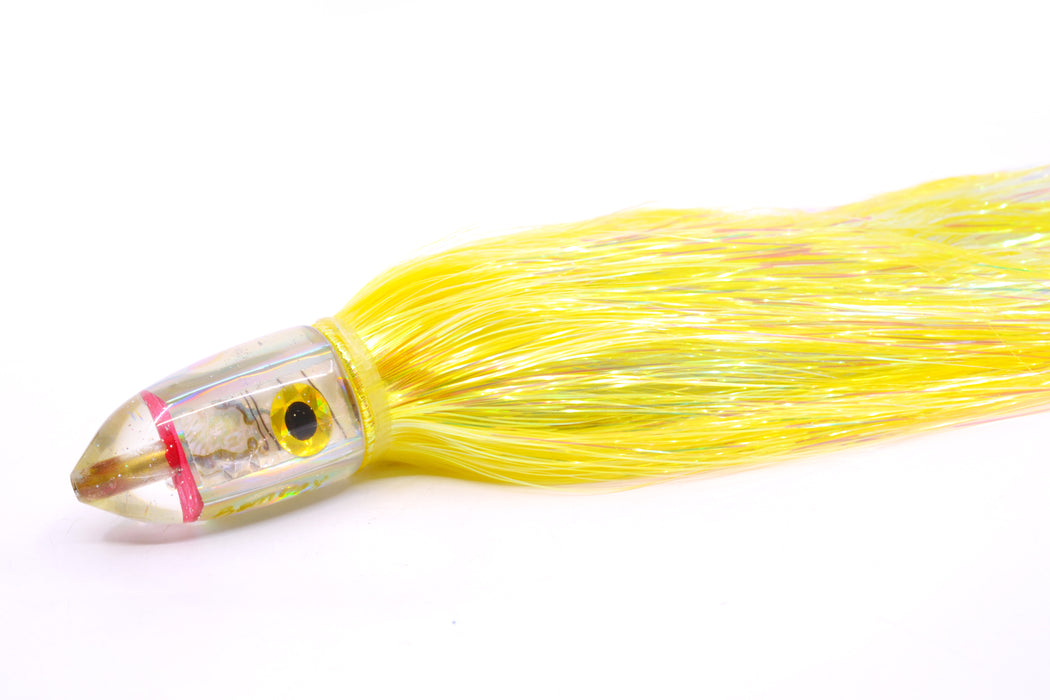 Bomboy Lures White Abalone Baby Bomb 9" 4oz Flashabou Yellow/Ice Blue
