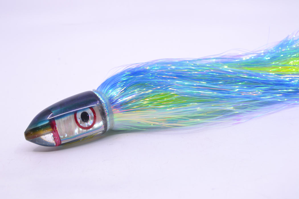 Bomboy Lures White Abalone Blue Back Baby Bomb 9" 2.8oz Flashabou Blue-White/Yellow