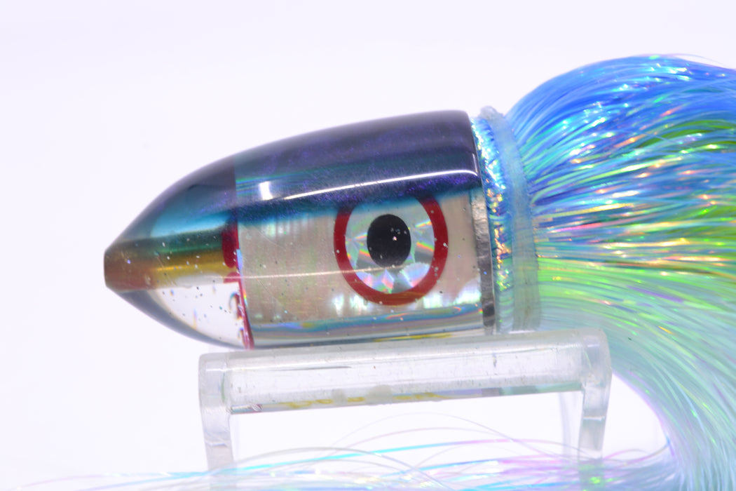 Bomboy Lures White Abalone Blue Back Baby Bomb 9" 2.8oz Flashabou Blue-White/Yellow