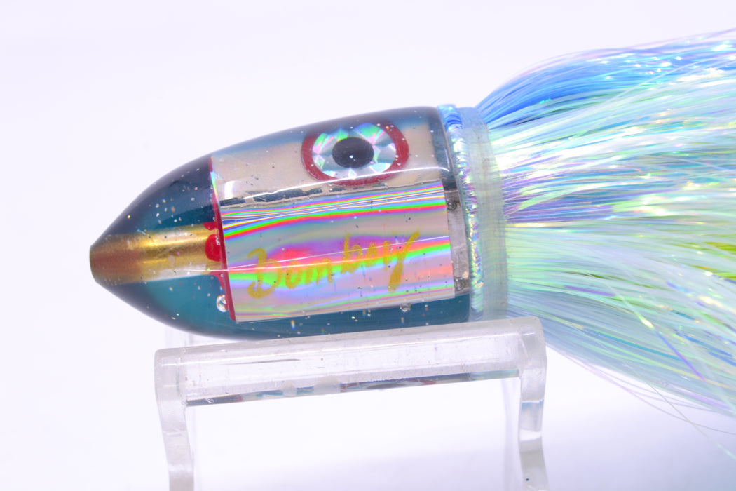 Bomboy Lures White Abalone Blue Back Baby Bomb 9" 2.8oz Flashabou Blue-White/Yellow