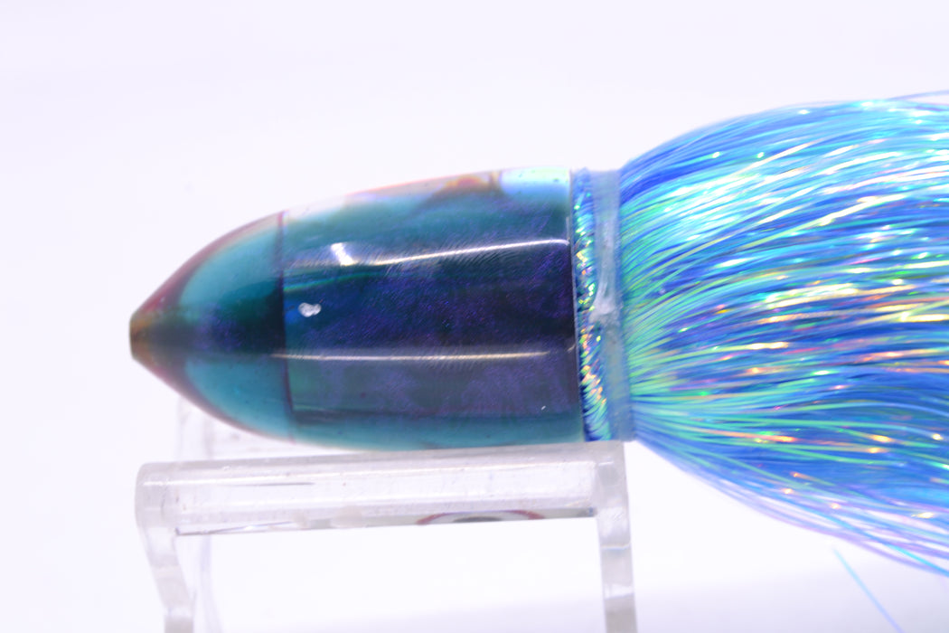 Bomboy Lures White Abalone Blue Back Baby Bomb 9" 2.8oz Flashabou Blue-White/Yellow