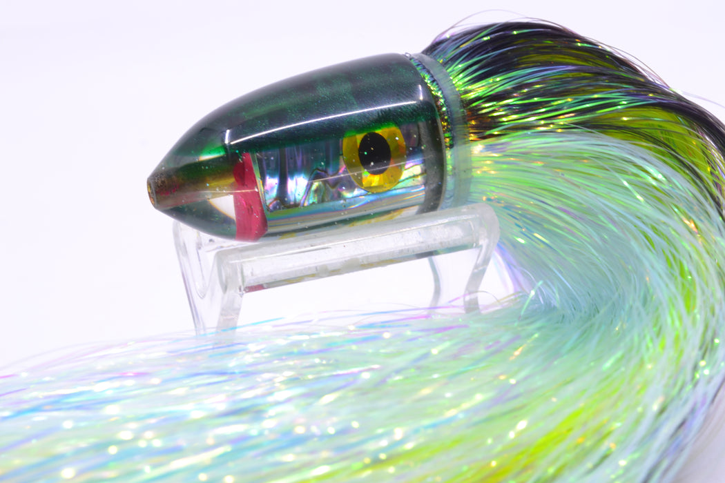 Bomboy Lures Blue-Purple Abalone Green Back Baby Bomb 9" 2.8oz Flashabou Black-Ice Blue