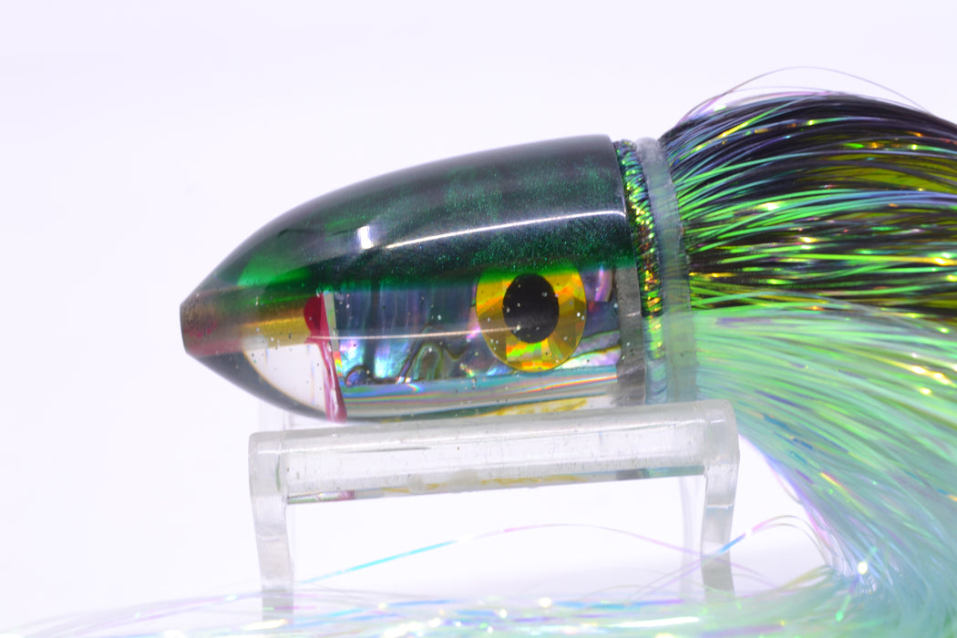 Bomboy Lures Blue-Purple Abalone Green Back Baby Bomb 9" 2.8oz Flashabou Black-Ice Blue