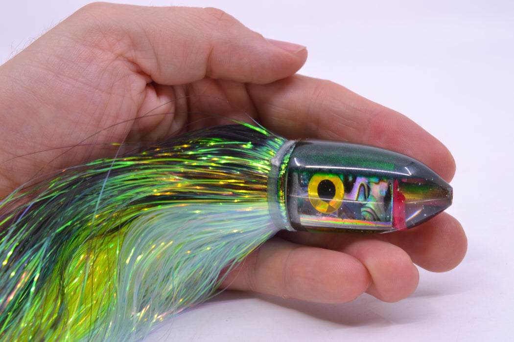Bomboy Lures Blue-Purple Abalone Green Back Baby Bomb 9" 2.8oz Flashabou Black-Ice Blue