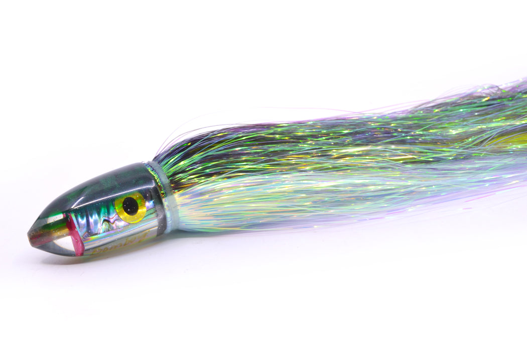 Bomboy Lures Blue-Purple Abalone Green Back Baby Bomb 9" 2.8oz Flashabou Black-Ice Blue