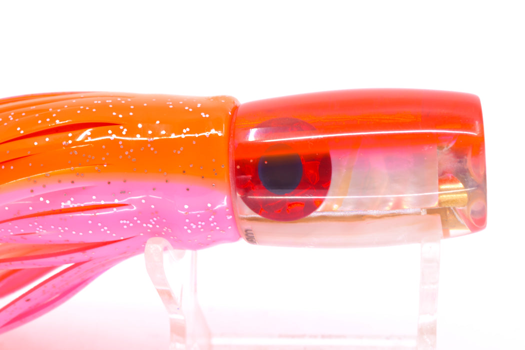 Coggin Lures Real White MOP Orange-Pink Back 4-Hole Hualalai Tado Invert 7" 3.5oz Skirted
