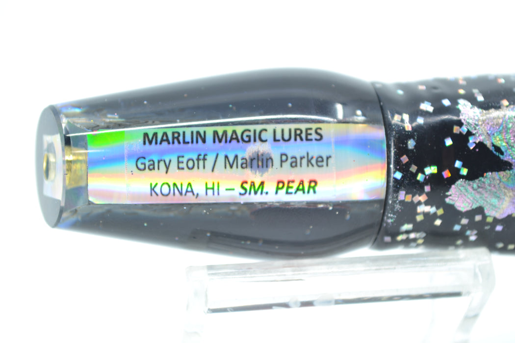 Marlin Magic Paua Shell Black Back Red Eyes Small Pear 9" 3.7oz Skirted