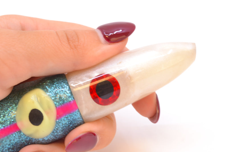 Unknown White Pearl Black-Red Eyes Slanted Bullet 7" 4.6oz Triple Skirted New Pre-Owned