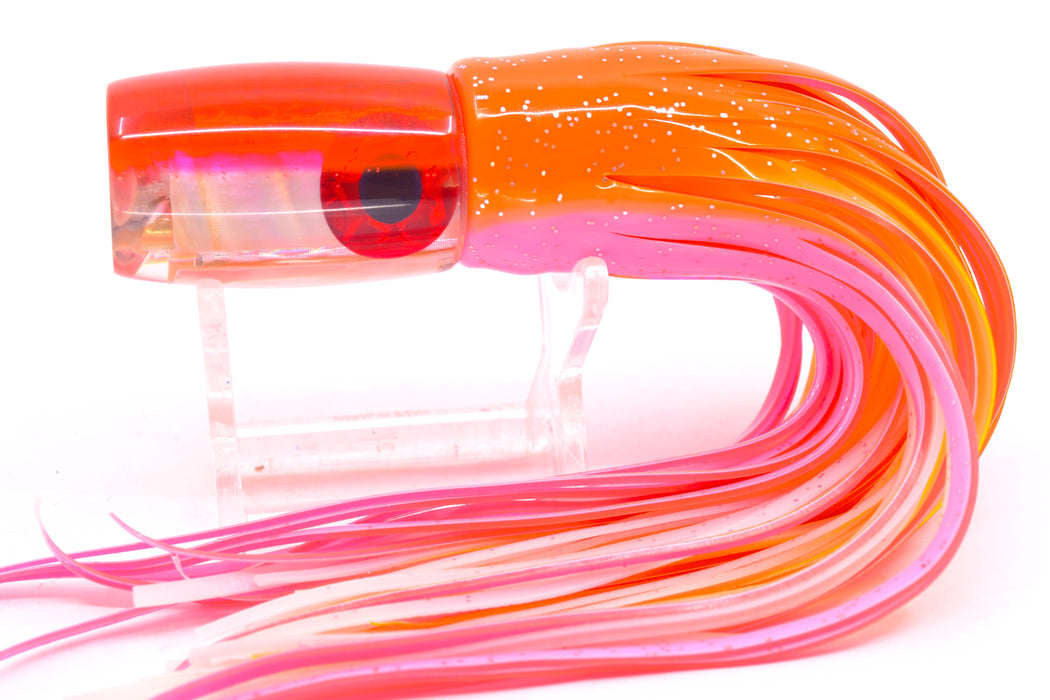Coggin Lures Real White MOP Orange-Pink Back 4-Hole Hualalai Tado Invert 7" 3.5oz Skirted