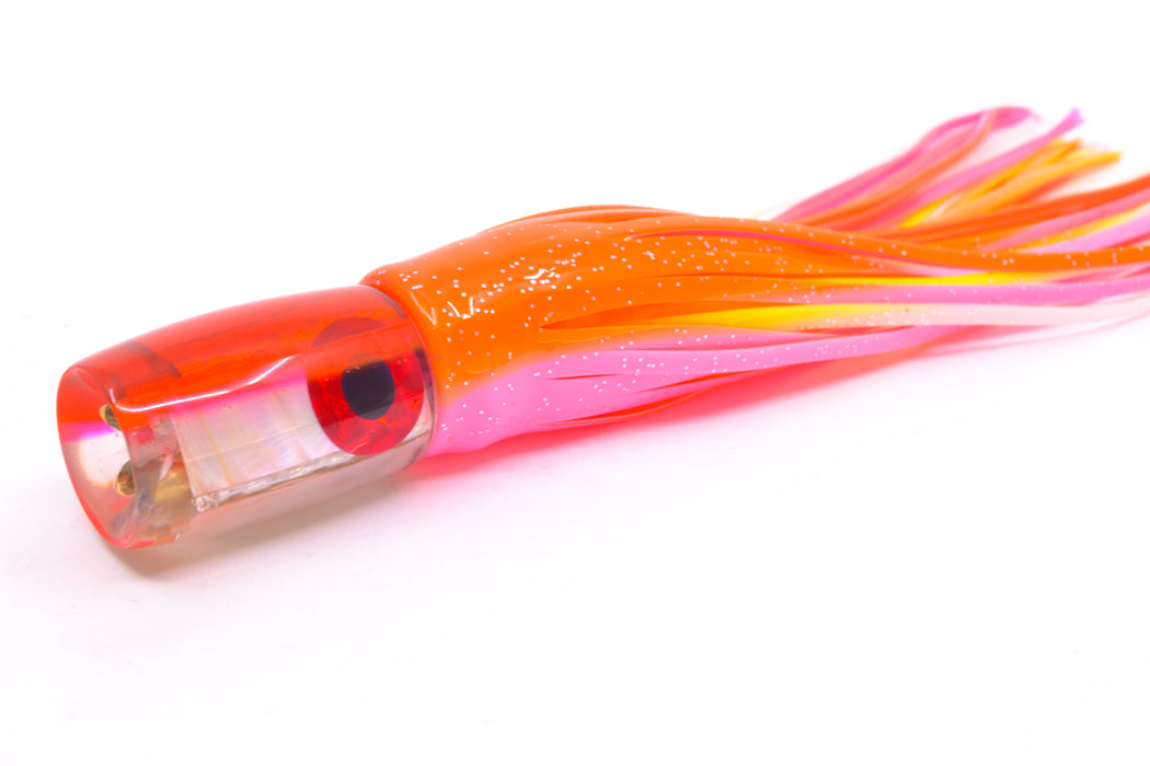 Coggin Lures Real White MOP Orange-Pink Back 4-Hole Hualalai Tado Invert 7" 3.5oz Skirted