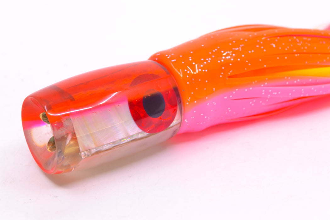 Coggin Lures Real White MOP Orange-Pink Back 4-Hole Hualalai Tado Invert 7" 3.5oz Skirted