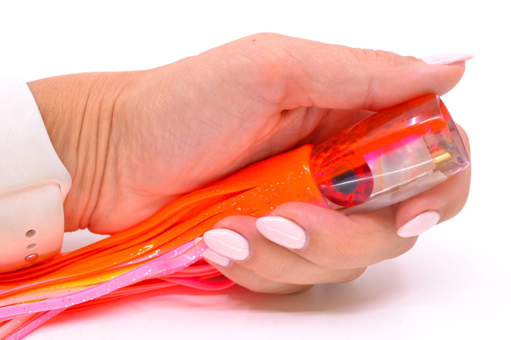 Coggin Lures Real White MOP Orange-Pink Back 4-Hole Hualalai Tado Invert 7" 3.5oz Skirted