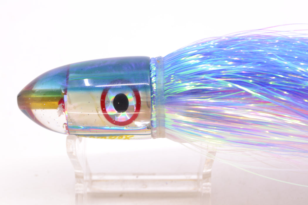 Bomboy Lures White Abalone Blue Back Baby Bomb 9" 2.8oz Flashabou Blue-White/Pink