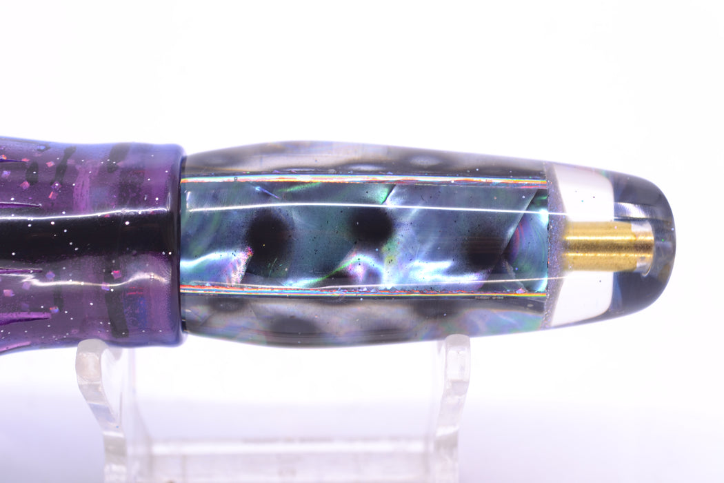 Ganku Lures Abalone Black Dots Square Longneck Cut Face 7" 6oz Skirted Purple-Blue GZE
