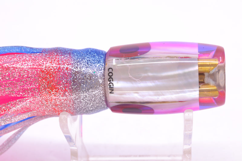 Coggin Lures Real White MOP Blue-Pink Back 4-Hole Hualalai Tado Invert 7" 3.5oz Skirted