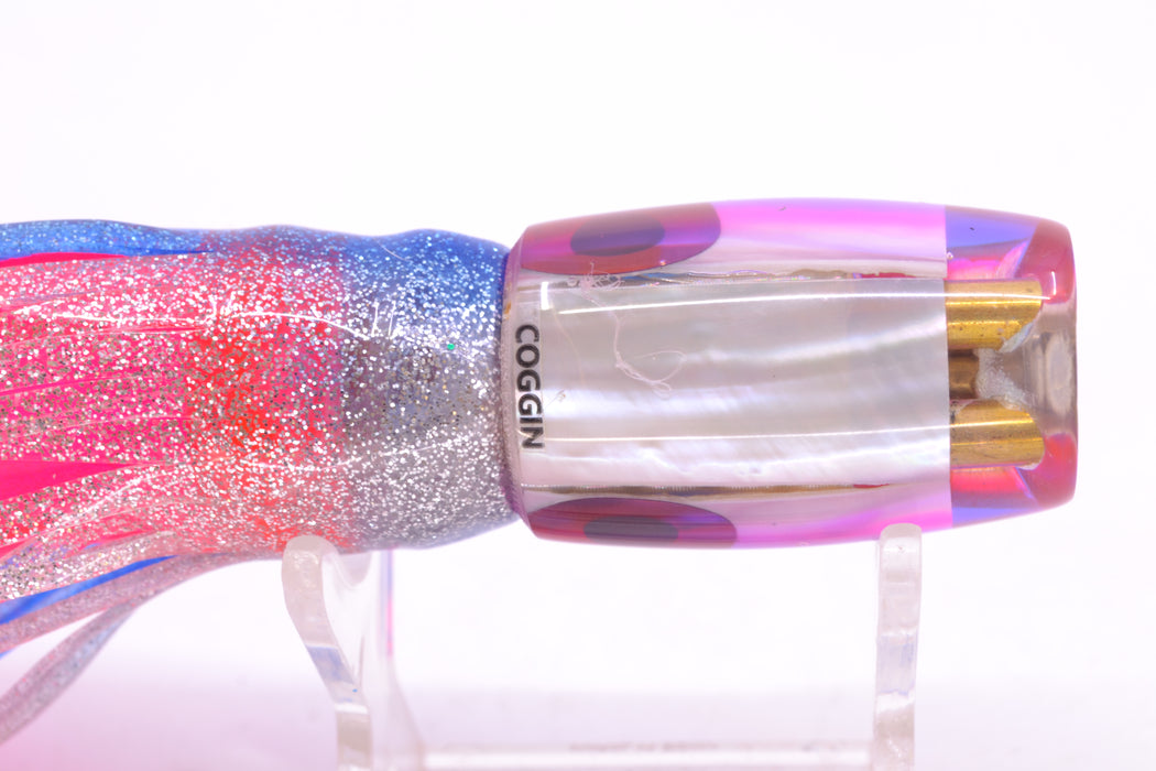 Coggin Lures Real White MOP Blue-Pink Back 4-Hole Hualalai Tado Invert 7" 3.5oz Skirted