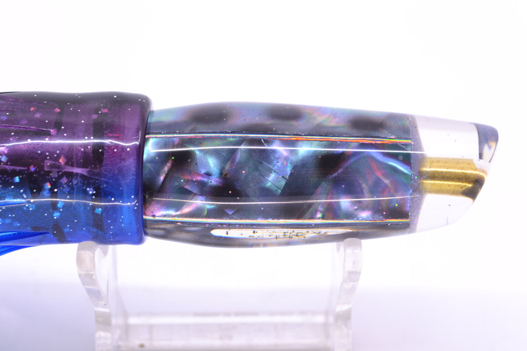 Ganku Lures Abalone Black Dots Square Longneck Cut Face 7" 6oz Skirted Purple-Blue GZE