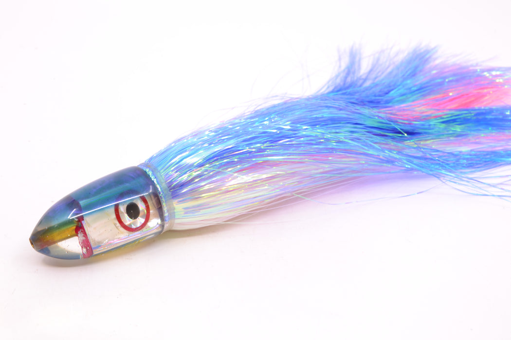 Bomboy Lures White Abalone Blue Back Baby Bomb 9" 2.8oz Flashabou Blue-White/Pink