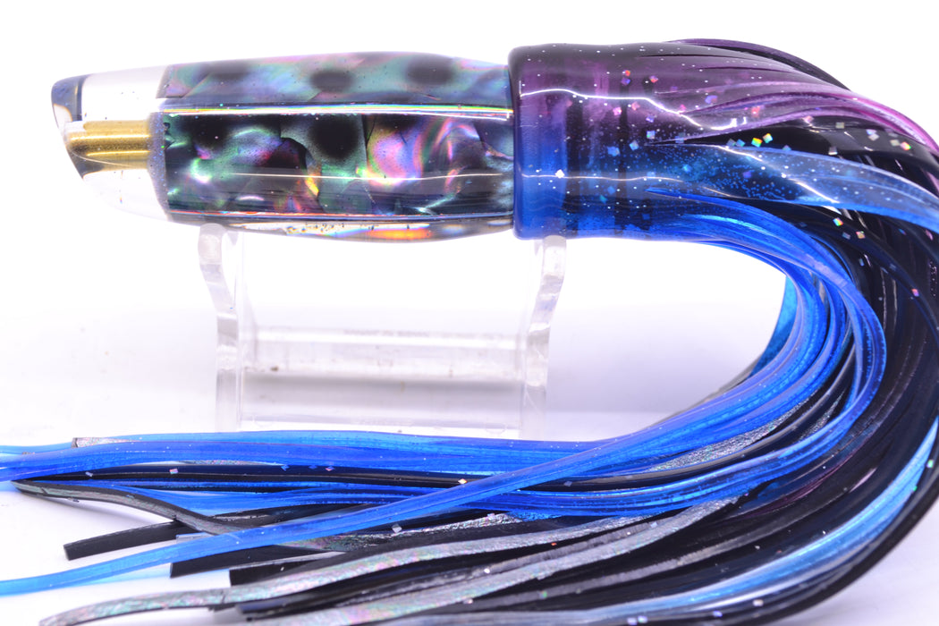 Ganku Lures Abalone Black Dots Square Longneck Cut Face 7" 6oz Skirted Purple-Blue GZE