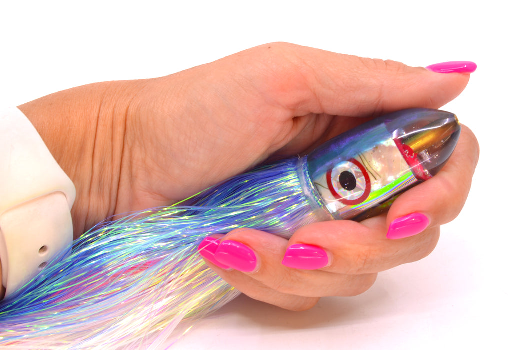 Bomboy Lures White Abalone Blue Back Baby Bomb 9" 2.8oz Flashabou Blue-White/Pink