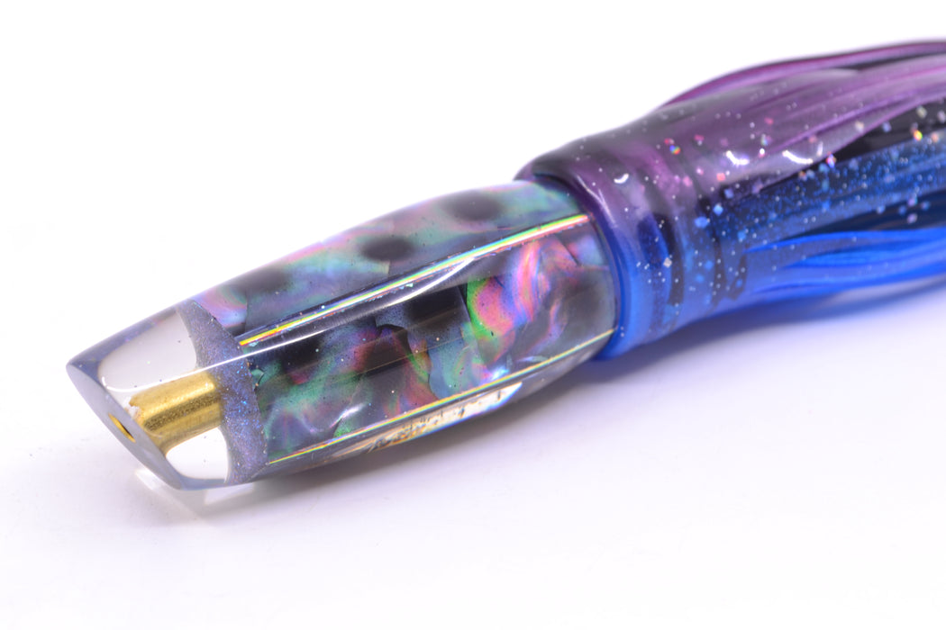Ganku Lures Abalone Black Dots Square Longneck Cut Face 7" 6oz Skirted Purple-Blue GZE