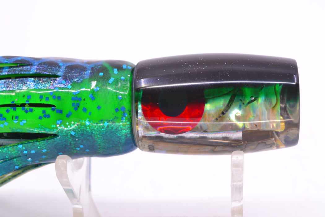 Coggin Lures Real Abalone Black-Green Back 4-Hole Hualalai Tado Invert 7" 3.5oz Skirted