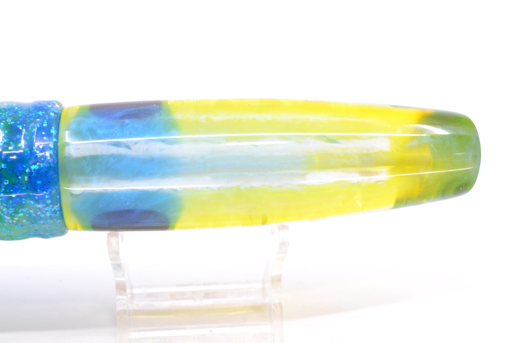 Coggin Lures Ice Rainbow Ice Blue-Yellow Back Old Style Stick Swimmer 12" 8oz Skirted