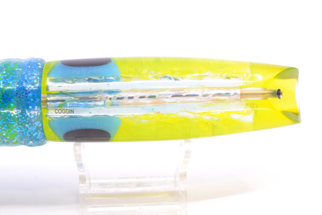 Coggin Lures Ice Rainbow Ice Blue-Yellow Back Old Style Stick Swimmer 12" 8oz Skirted