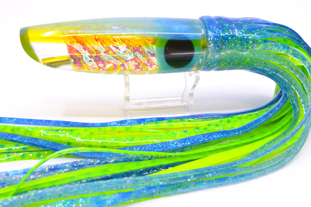 Coggin Lures Ice Rainbow Ice Blue-Yellow Back Old Style Stick Swimmer 12" 8oz Skirted