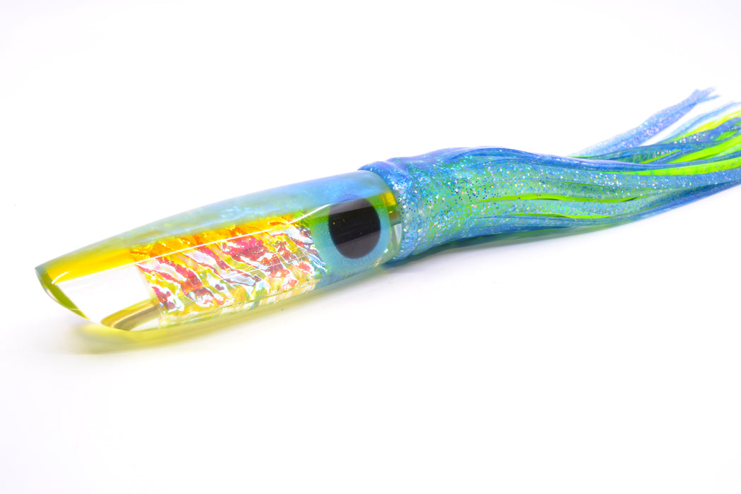 Coggin Lures Ice Rainbow Ice Blue-Yellow Back Old Style Stick Swimmer 12" 8oz Skirted