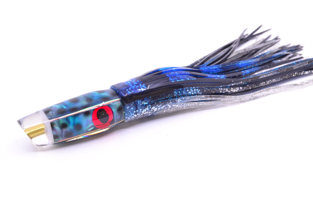 Ganku Lures Abalone Black Dots Square Longneck Cut Face 7" 6oz Skirted Black & Blue Bars GZE