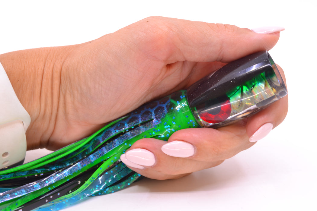 Coggin Lures Real Abalone Black-Green Back 4-Hole Hualalai Tado Invert 7" 3.5oz Skirted