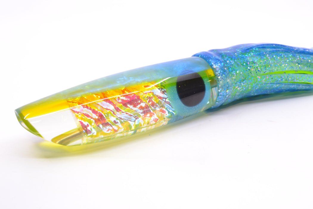 Coggin Lures Ice Rainbow Ice Blue-Yellow Back Old Style Stick Swimmer 12" 8oz Skirted